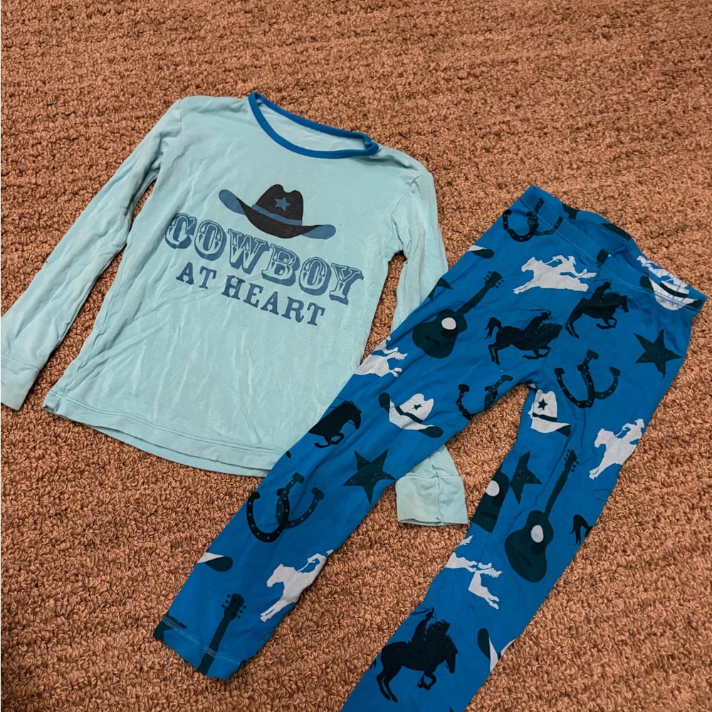 Kickee Pants Light Aqua and Blue 'Cowboy At Heart' Kids Pajama Set